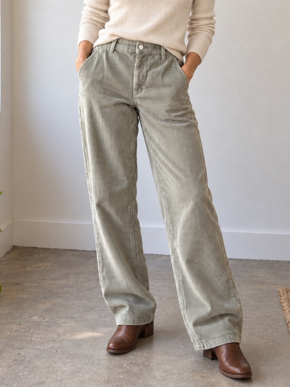 Aritzia TNA Sage Corduroy High Rise Wide Leg Pants Size 8 Y2K Style Fall Preppy